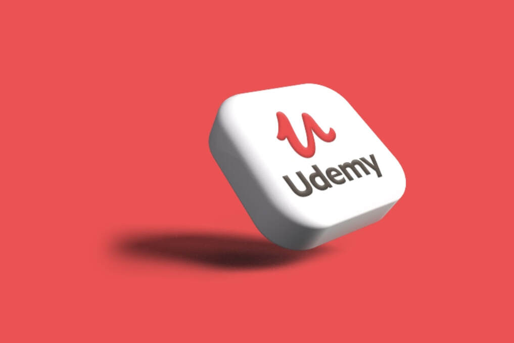 A logo of Udemy with the red background.